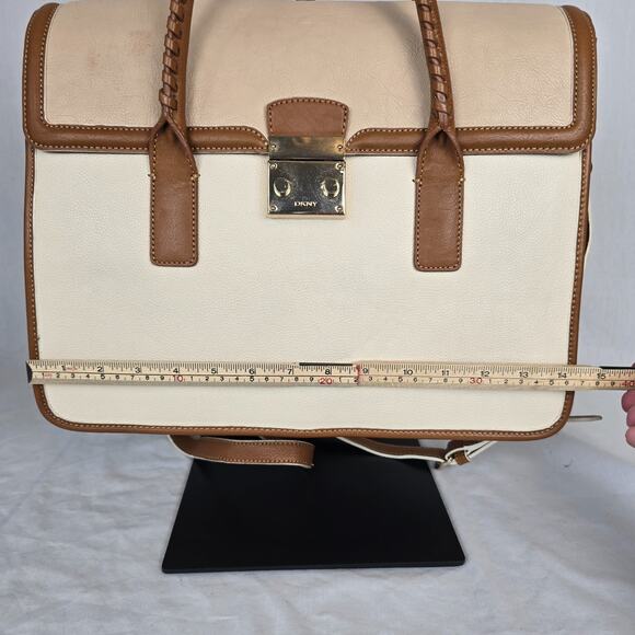 DKNY Leather Laptop Travel Business Bag Cream Beige Double Handles & CB Strap - Picture 12 of 16